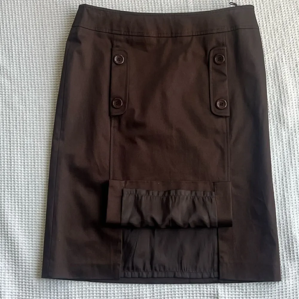 LaFayette 148 Chocolate Brown Knee Length Lined Career Cotton Blend Fall Skirt 4